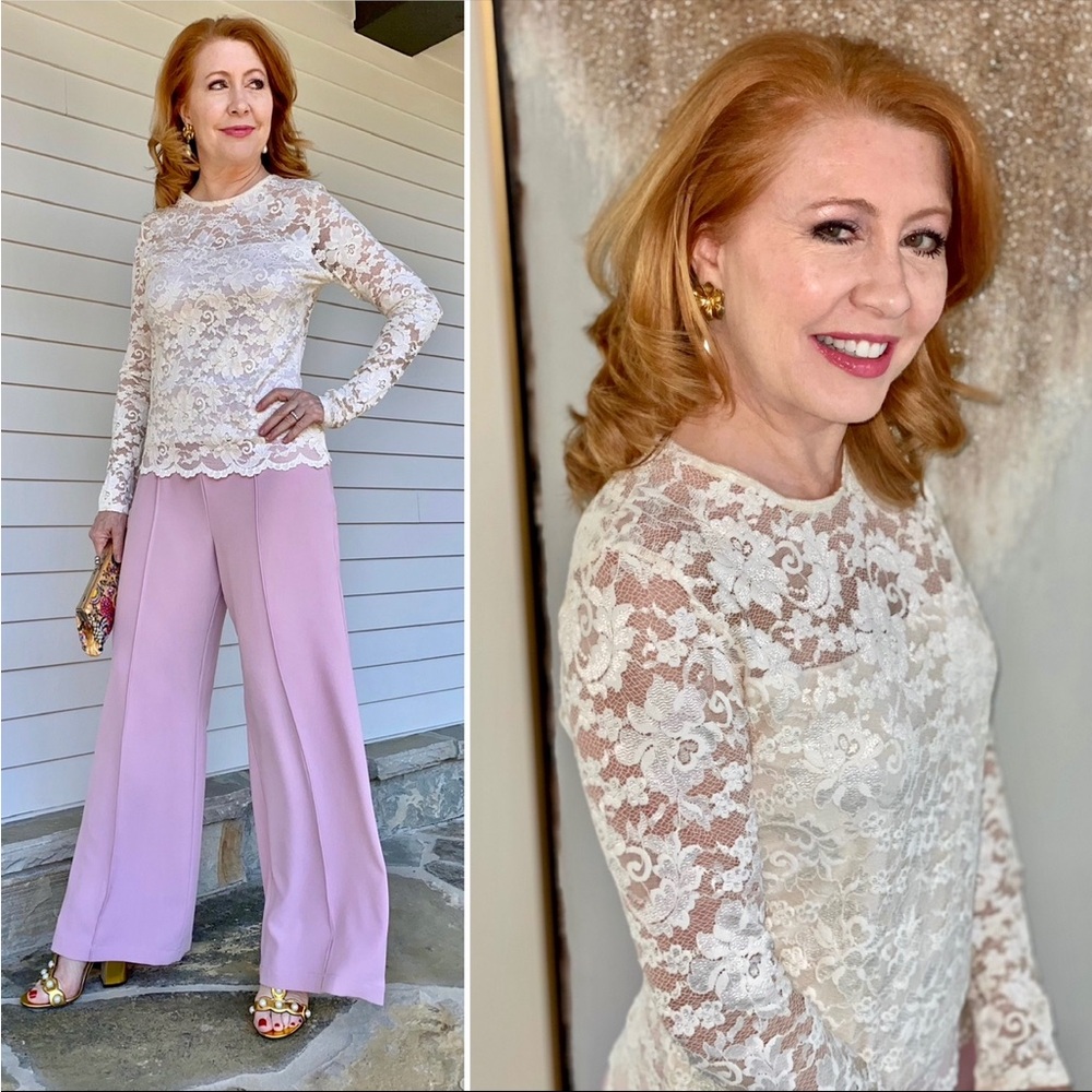 CHRISTIAN DIOR Cream Lace Top-LIKE NEW